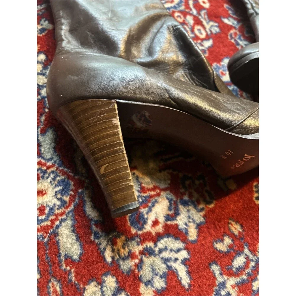 Vintage Joyce California Brown Leather Knee High Boots Block Heel